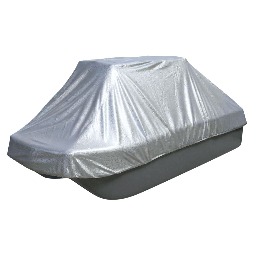 SAVVYCRAFT Waterproof Pond Boat Storage Cover in silver. Heavy Duty Protection for Small Bass Fishing Boats