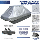 Heavy Duty Waterproof Pond Boat silver Storage Cover Details showing water repellent fabric, double stitched seams, and included mesh storage bag