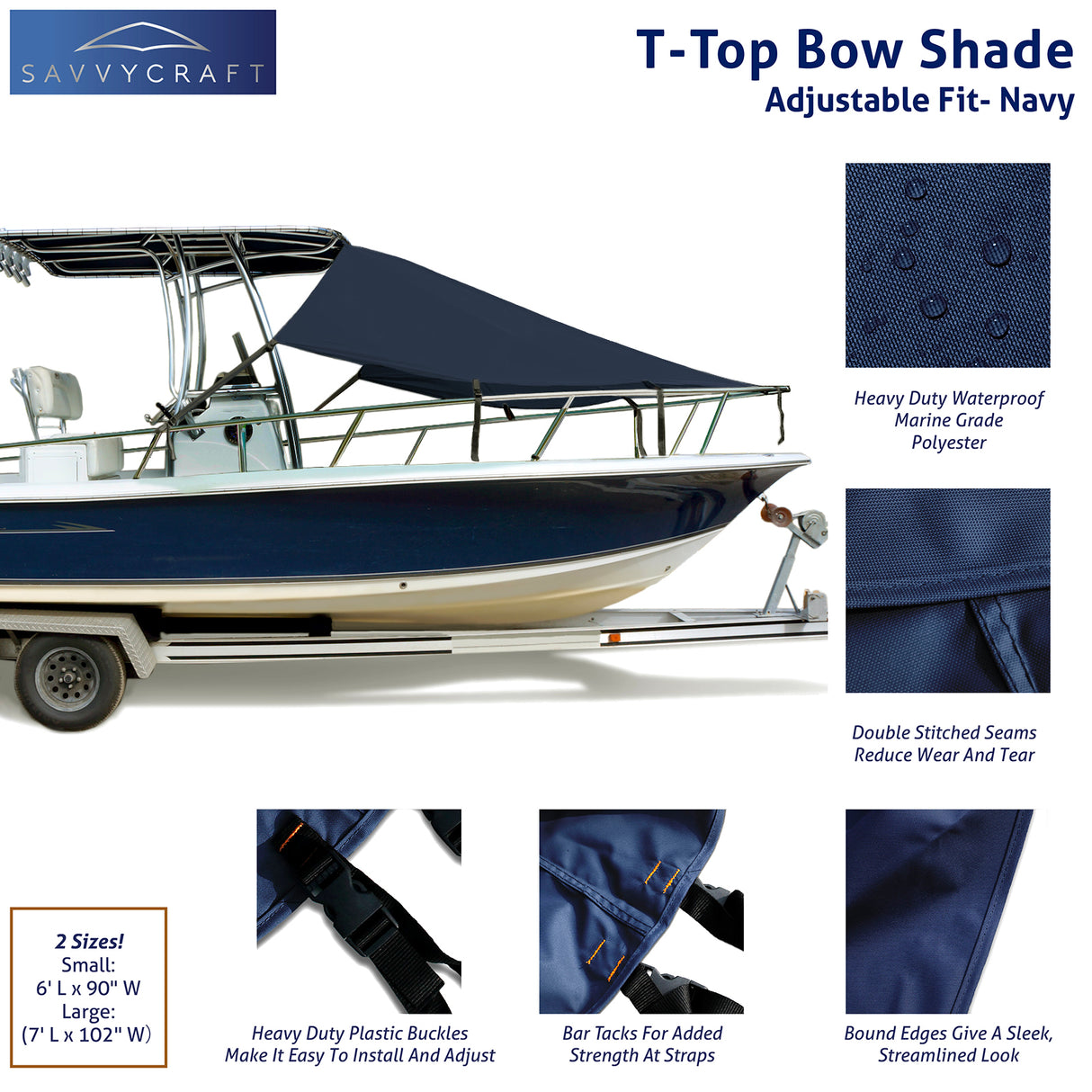 SavvyCraft® T-Top Boat Bow Sun Shade Extension, 600D Marine Grade Polyester UV Protection Canopy