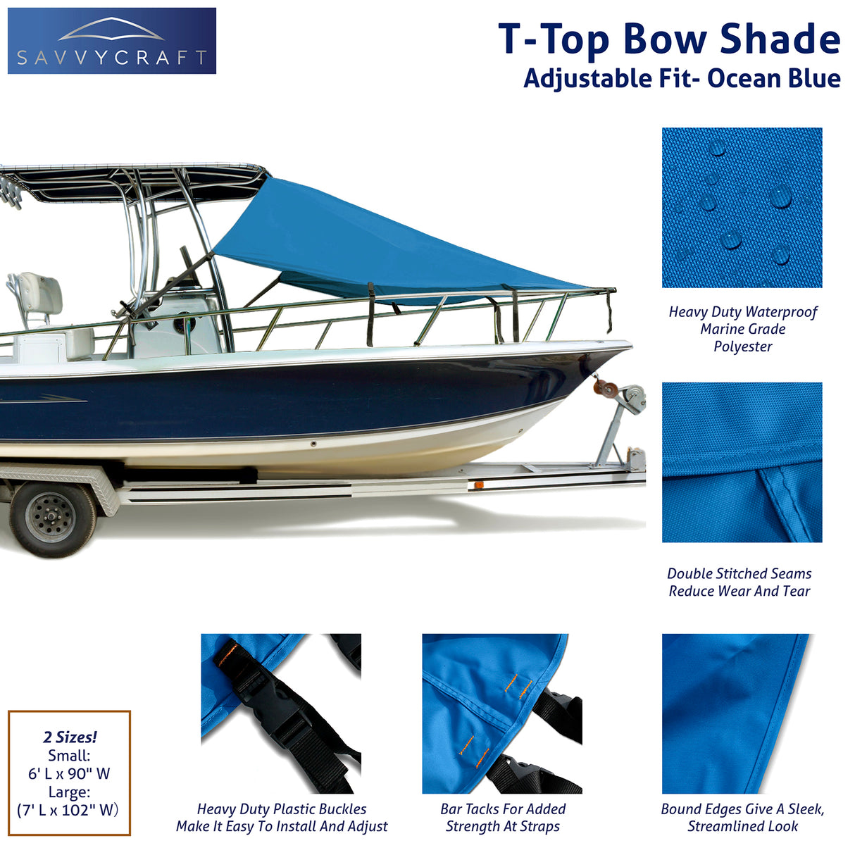 SavvyCraft® T-Top Boat Bow Sun Shade Extension, 600D Marine Grade Polyester UV Protection Canopy