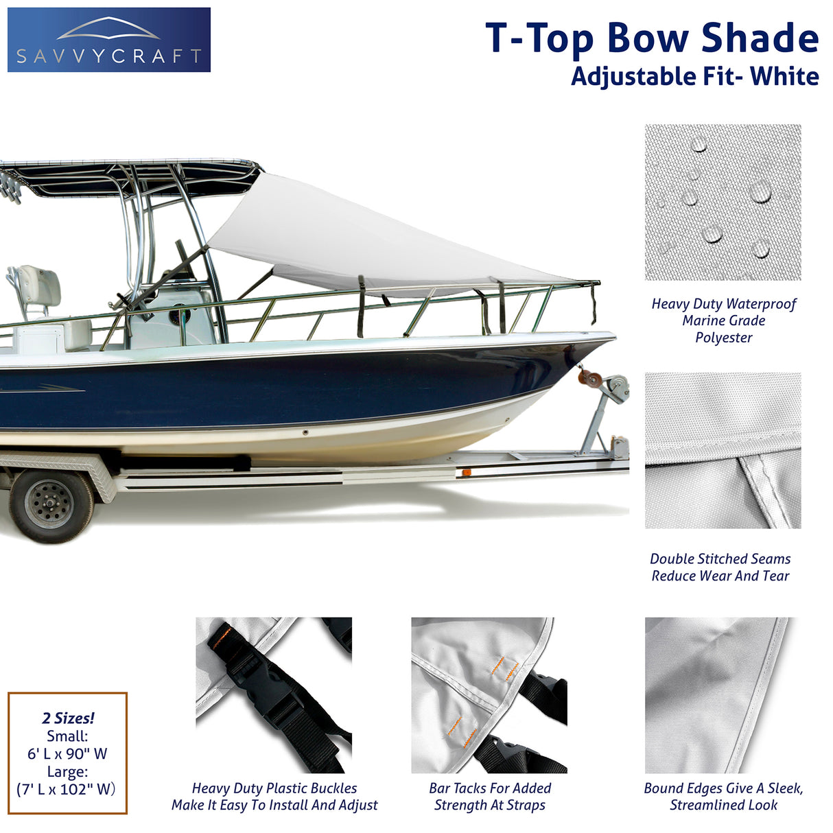 SavvyCraft® T-Top Boat Bow Sun Shade Extension, 600D Marine Grade Polyester UV Protection Canopy