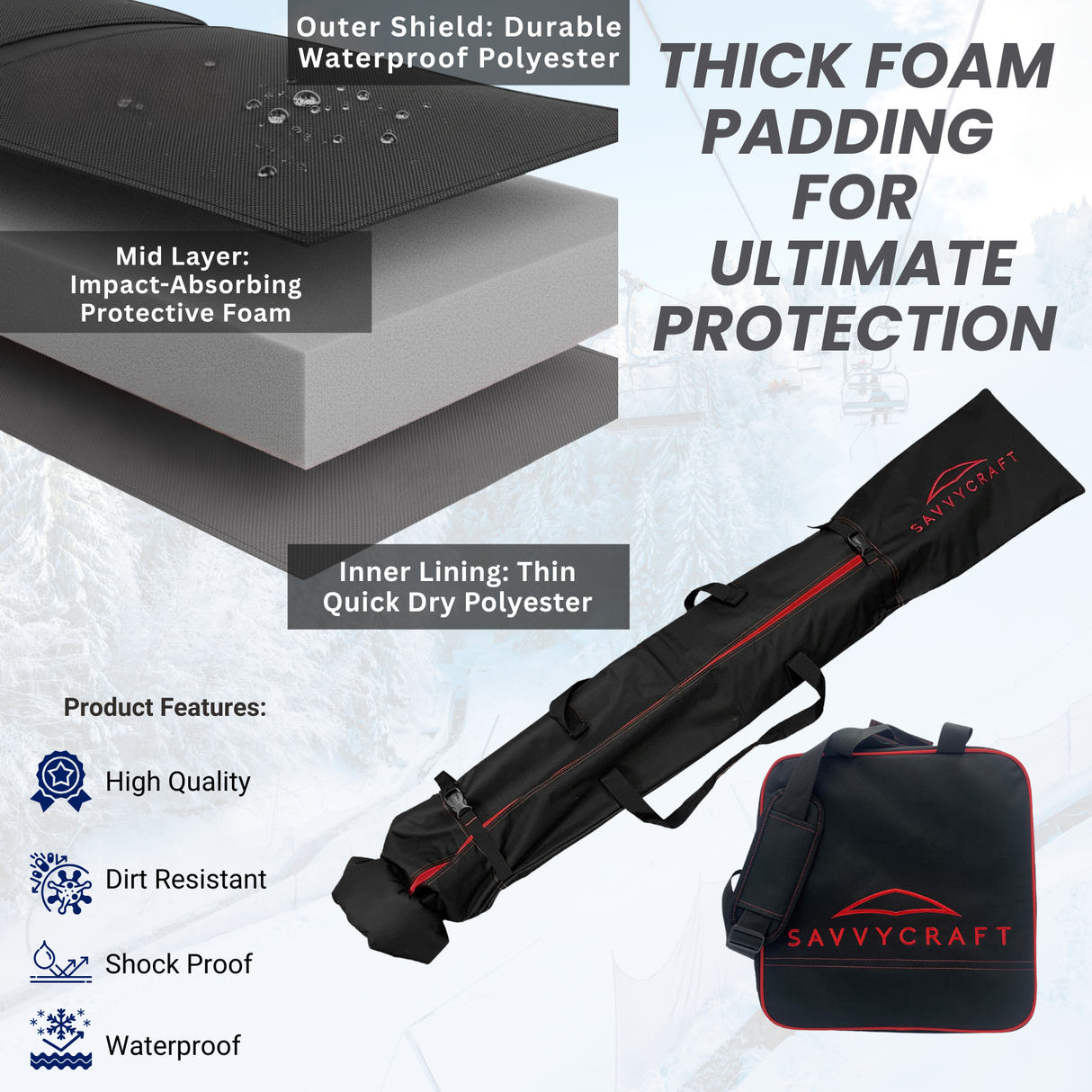 SavvyCraft® Padded Ski bag and Boot Bag Combo
