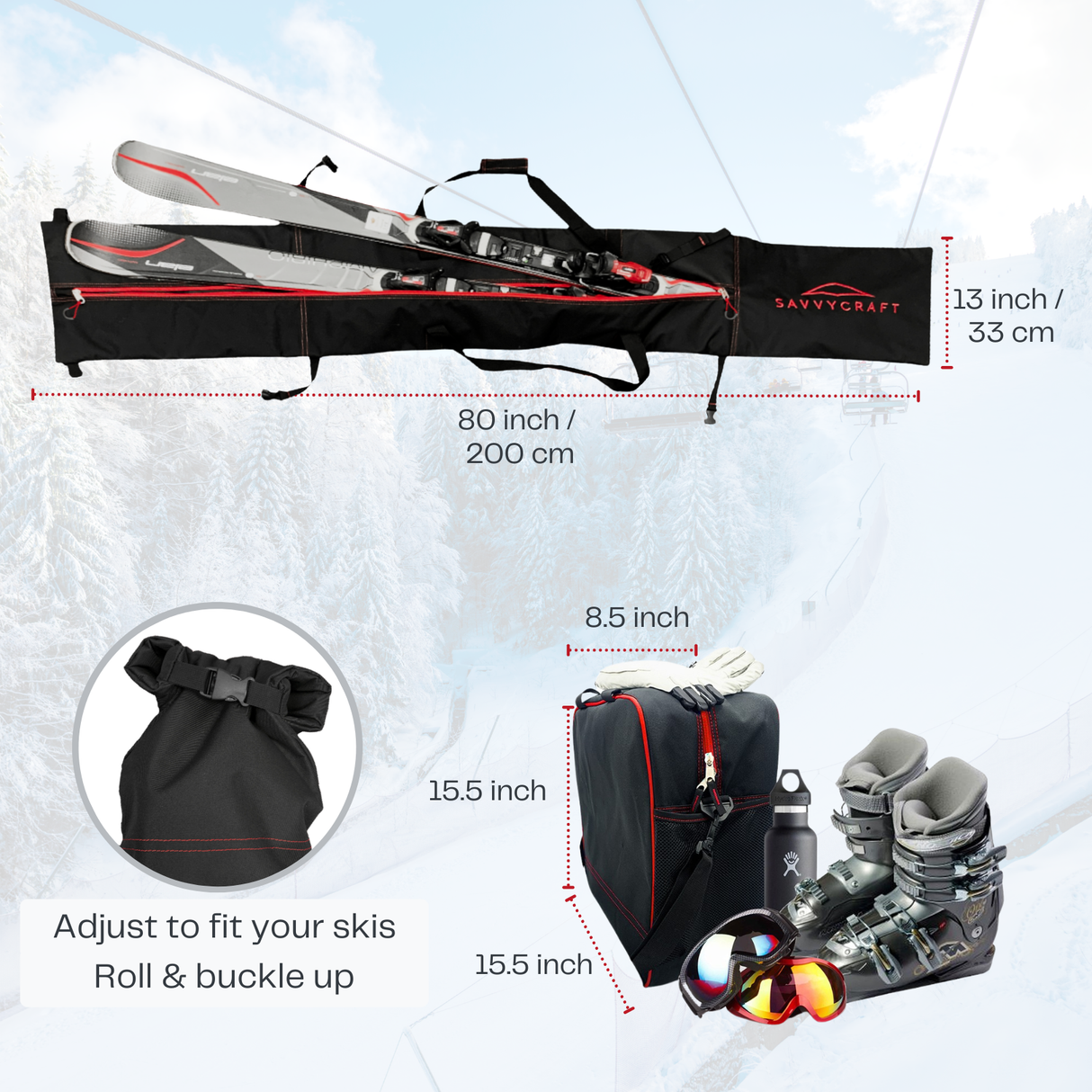 SavvyCraft® Padded Ski bag and Boot Bag Combo