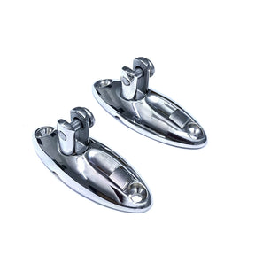 Two stainless steel quick release swivel hinge deck side mounts on white background.
