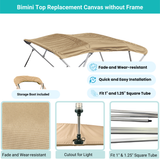 Beige Bimini top replacement canvas include storage boot, both with cutout for light, featuring fade and wear-resistant material.