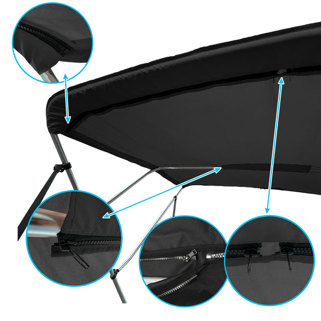 Waterproof 3 Bow Bimini Top Replacement Canvas 72” with heavy-duty zippers, reinforced seams, and durable metal frame