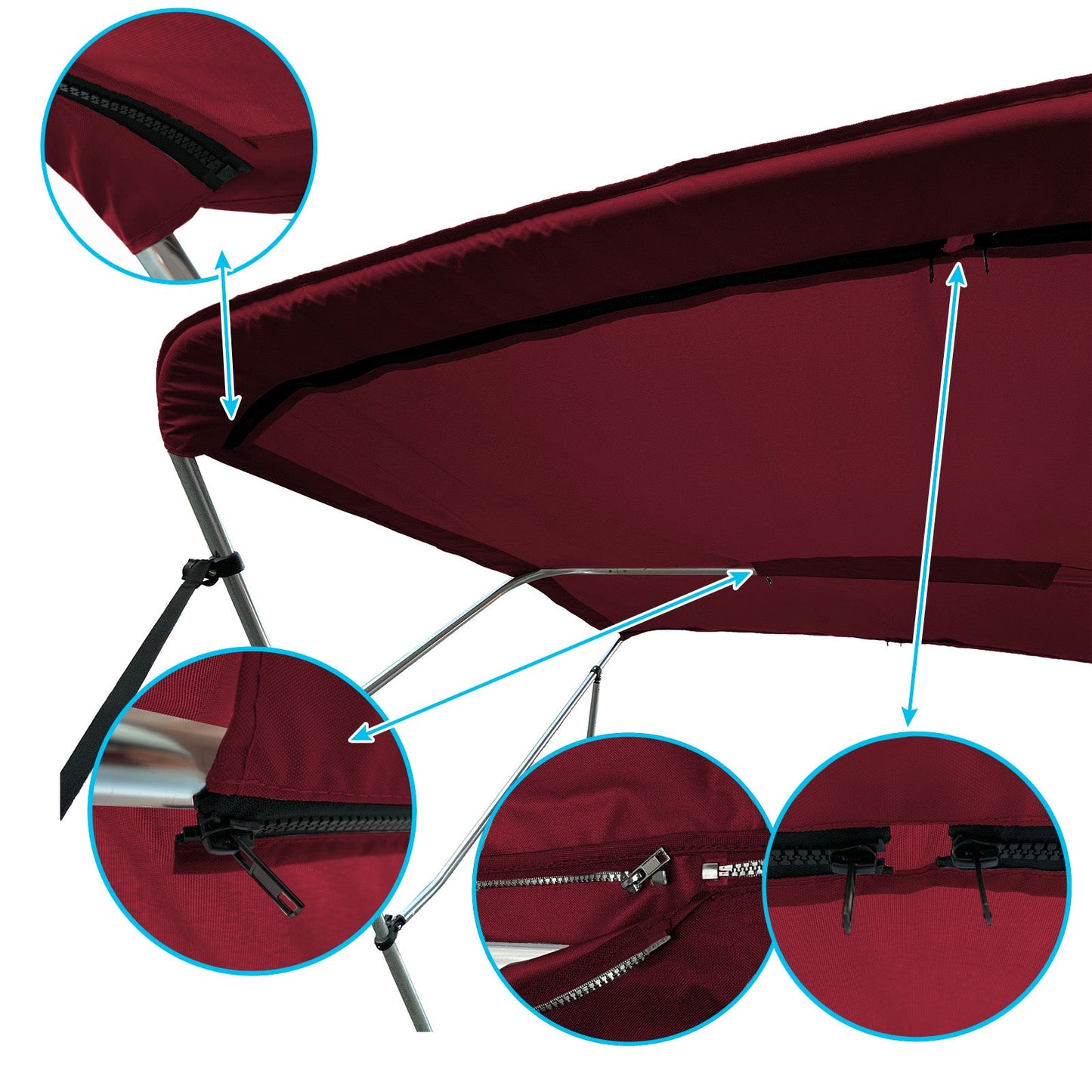 Savvycraft Waterproof 4 Bow Bimini Top Replacement Canvas-Zipper Sleeves 120" Long