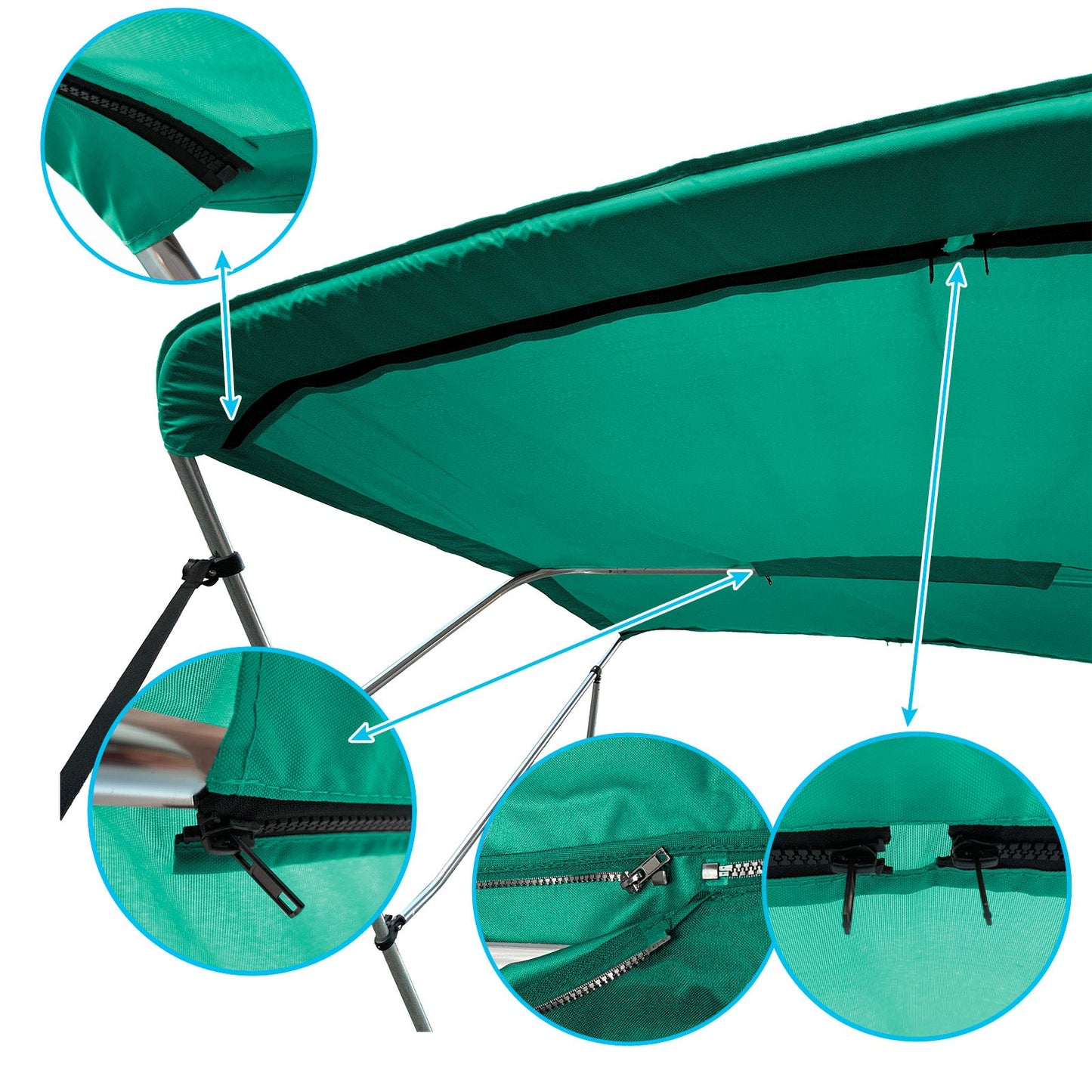 Savvycraft Waterproof 4 Bow Bimini Top Replacement Canvas-Zipper Sleeves 120" Long