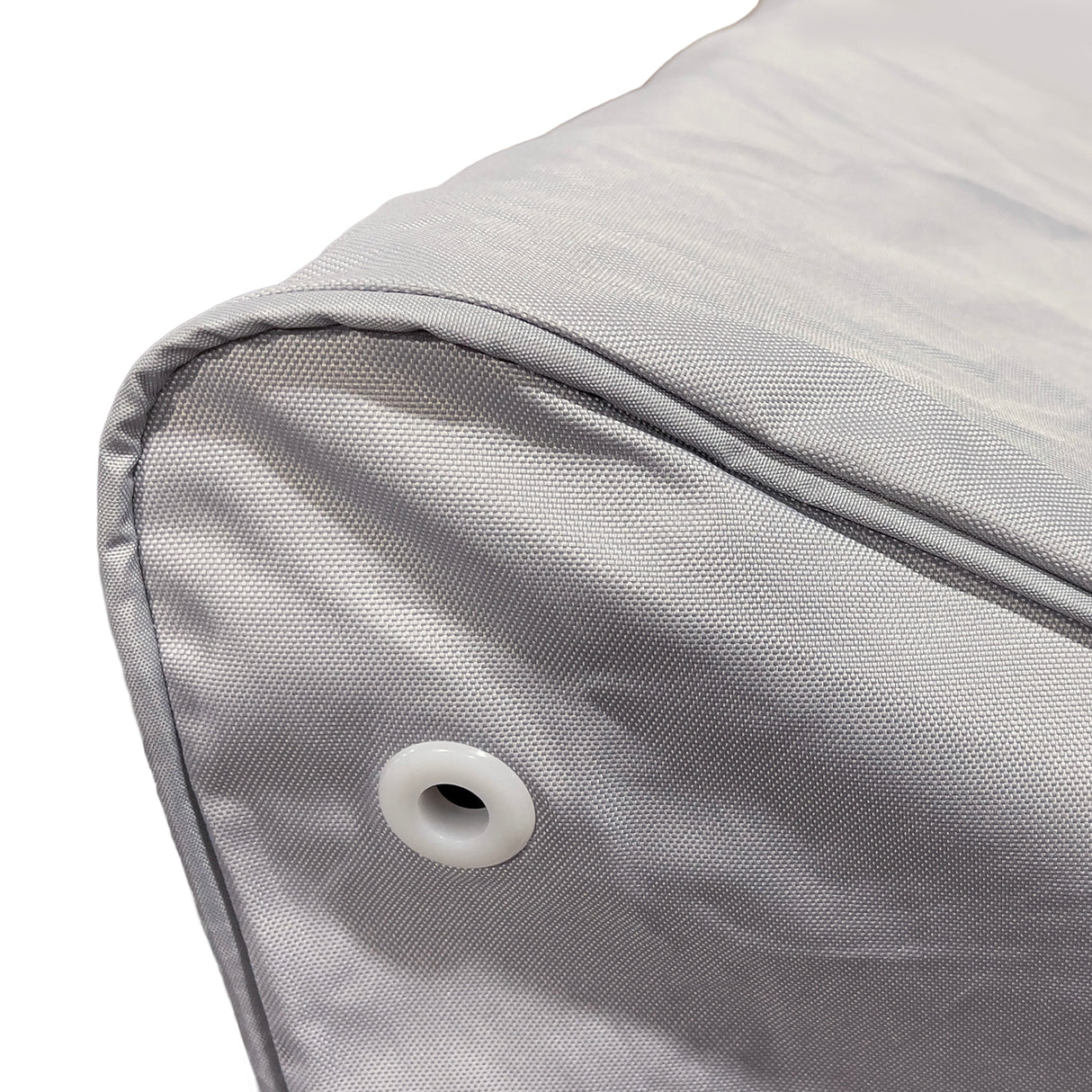 heavy-duty 600D grey marine polyester fabric, highlighting the double-stitched seams and protective piping for long-lasting durability