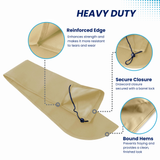 Heavy-duty burgundy boat tiller cover with drawstring closure and barrel lock, featuring reinforced stitching and bound hems for maximum marine durability