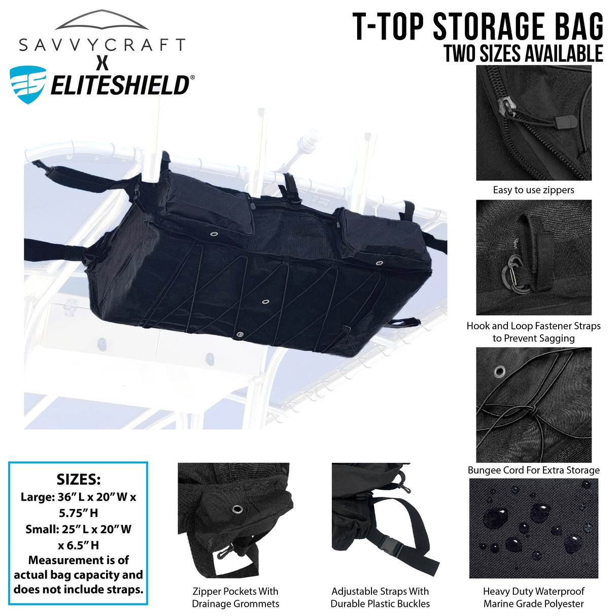 SavvyCraft® T-top Hard Top Boat Life Jacket Storage Bag