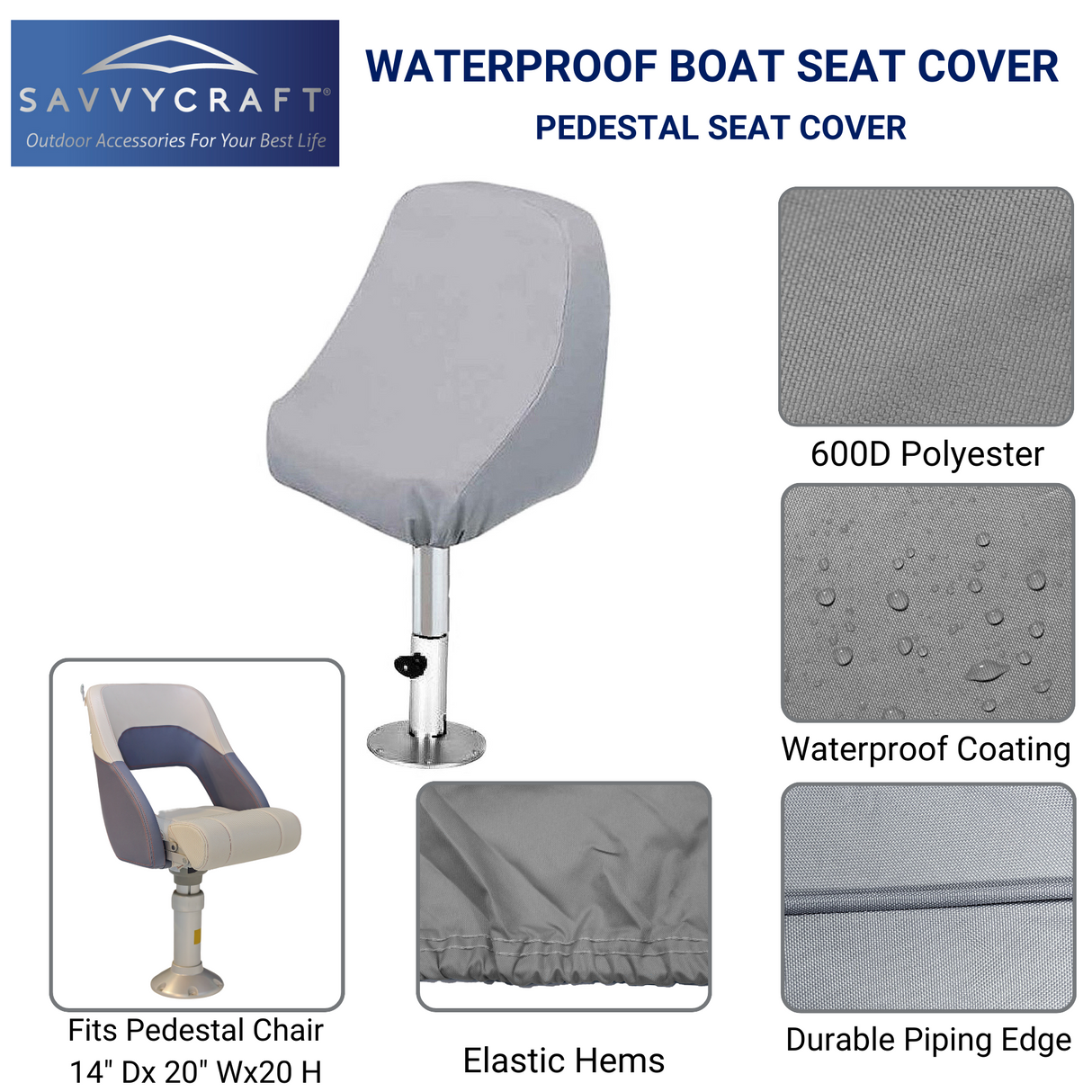 SavvyCraft® Waterproof Boat Pedestal Skipper Chair Seat Cover