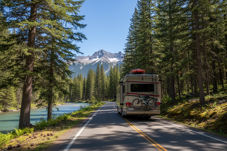 RV driving through nature