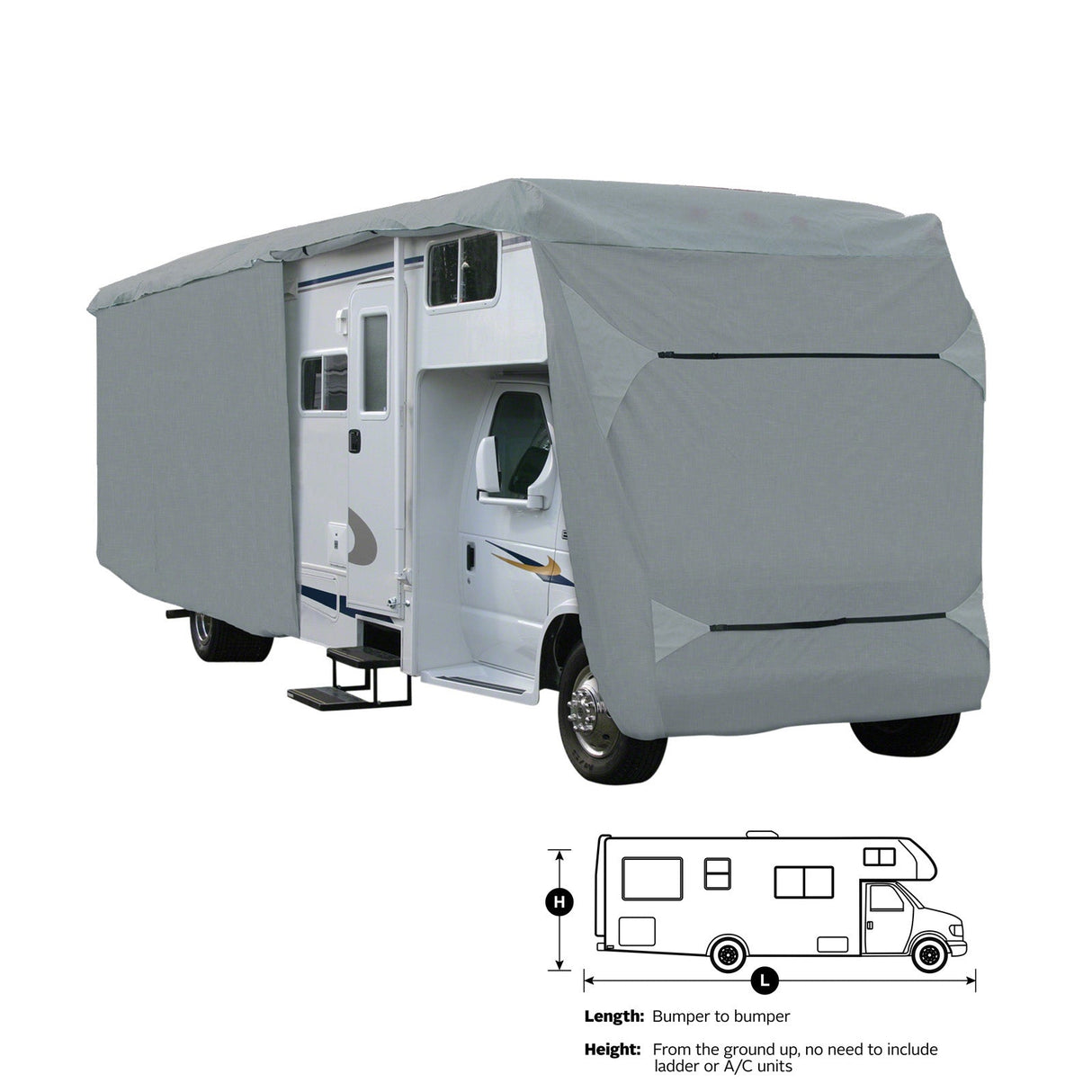 Another photo of the Elite Premium Class C RV Cover installed on a Class C size RV.