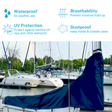 Waterproof navy sailboat mainsail boom cover with UV protection, breathable fabric, and dust proof all-weather design
