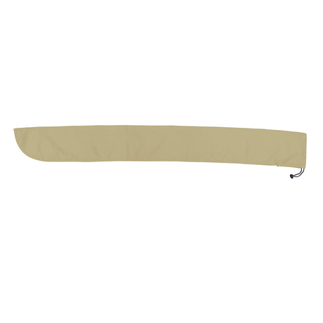SAVVYCRAFT marine canvas tiller sleeve in beige, displaying the complete profile of the cover used to protect sailboat rudder handles