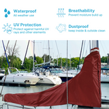 Waterproof burgundy sailboat mainsail boom cover with UV protection, breathable fabric, and dust proof all-weather design