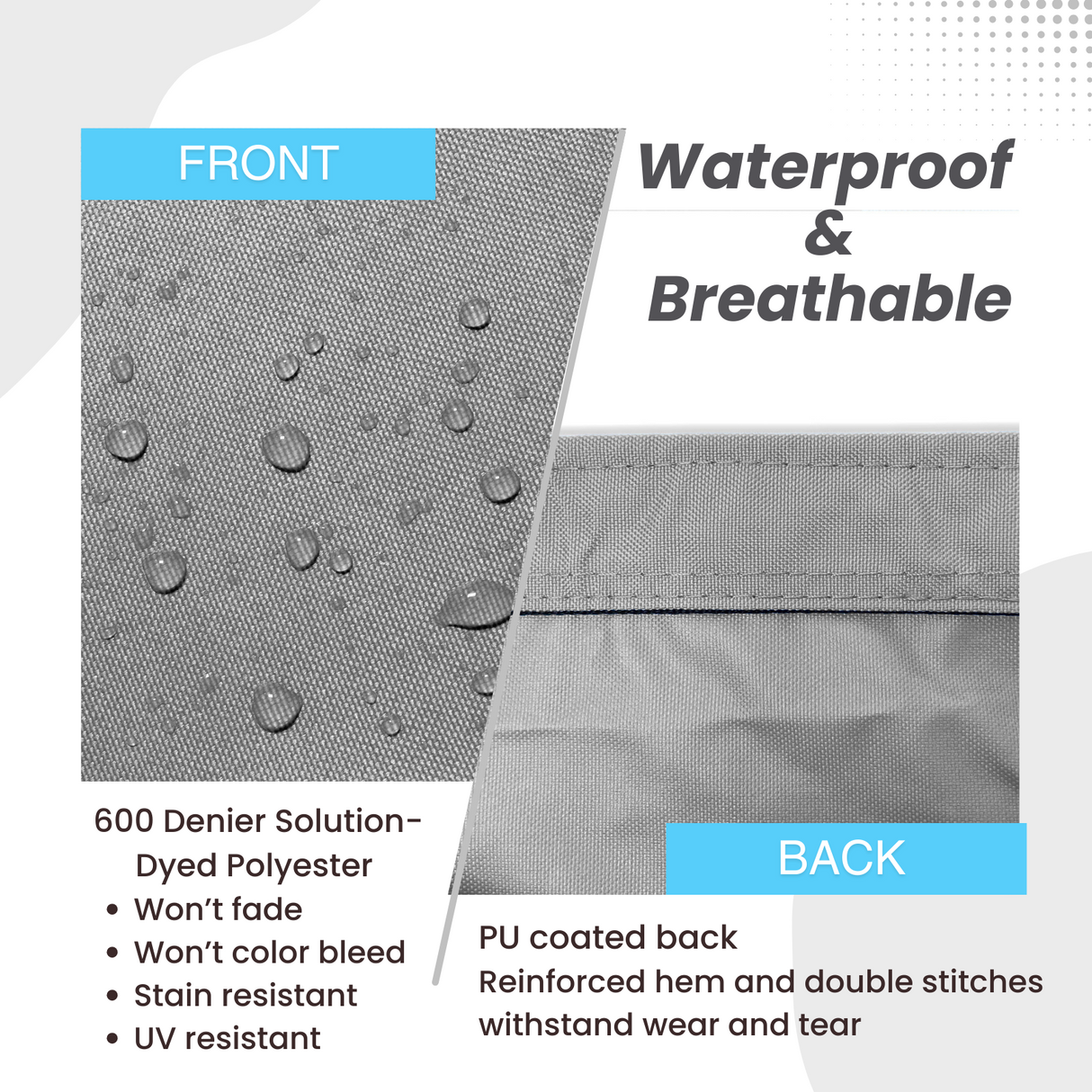 Waterproof and breathable sailboat boom cover grey fabric with 600D solution-dyed polyester and PU-coated backing