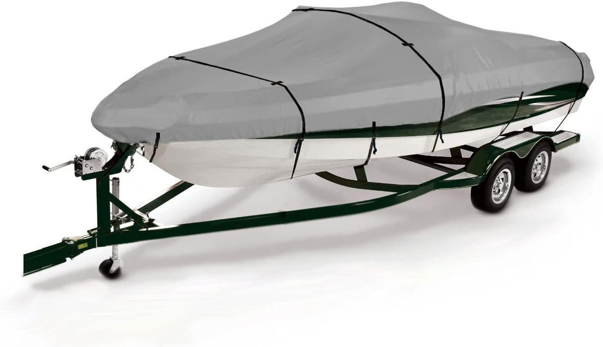SavvyCraft® Heavy Duty Boat Cover, Waterproof Trailerable Boat Cover fits V-Hull Runabouts, Aluminum Fishing Boats, Pro Style Bass Boats, Fish & Ski