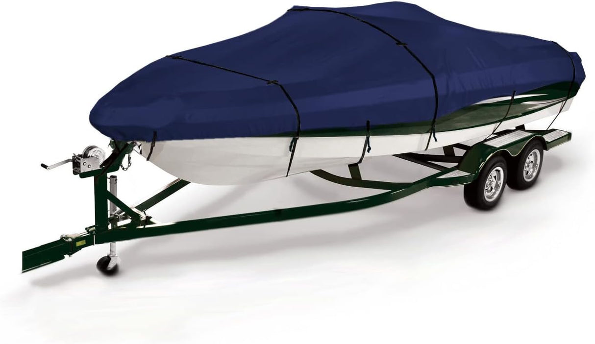 SavvyCraft® Heavy Duty Boat Cover, Waterproof Trailerable Boat Cover fits V-Hull Runabouts, Aluminum Fishing Boats, Pro Style Bass Boats, Fish & Ski