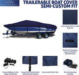 SavvyCraft® Heavy Duty Boat Cover, Waterproof Trailerable Boat Cover fits V-Hull Runabouts, Aluminum Fishing Boats, Pro Style Bass Boats, Fish & Ski