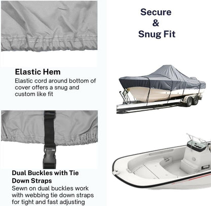 SavvyCraft Trailerable Boat Cover Whaler Style Fishing Skiff Boats, Tri-Hull Flat Front Center Console Boats, Compartible for Boston Whaler, Carolina Skiff, Mako Pro Skiff