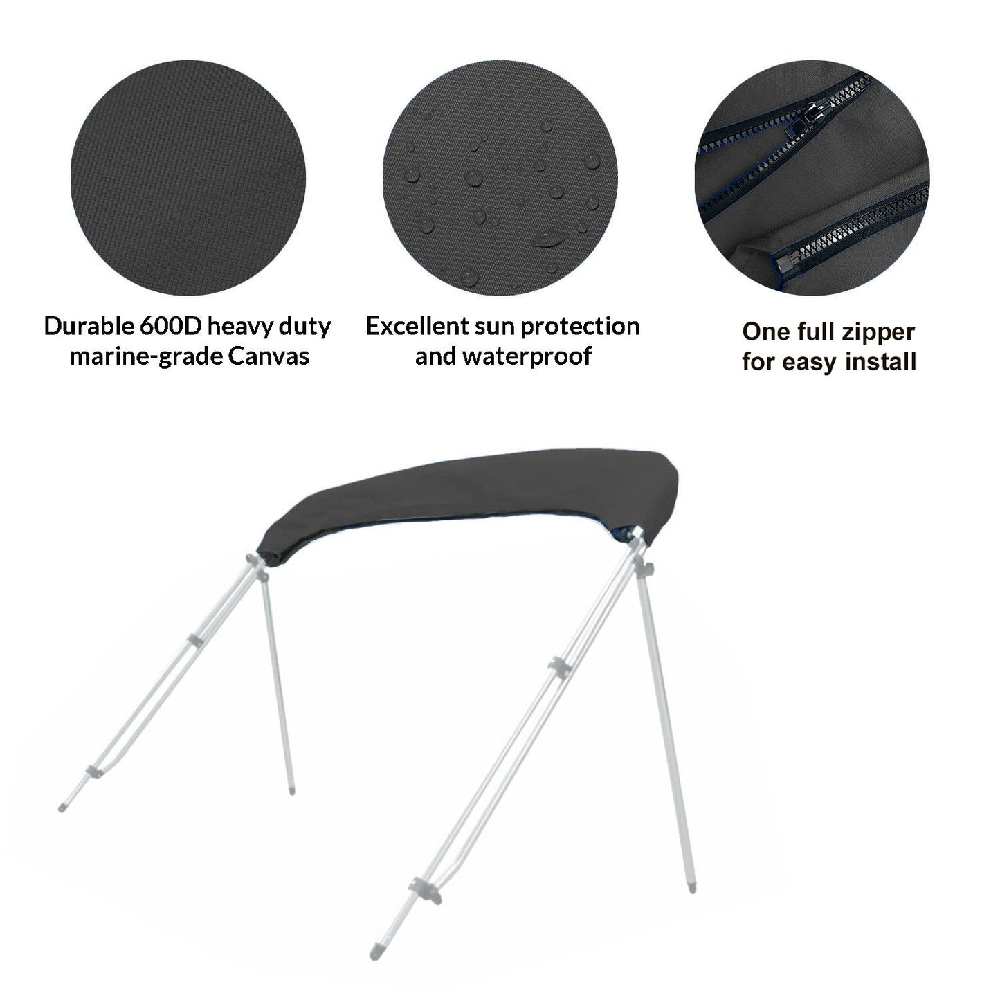 Savvycraft Waterproof 4 Bow Bimini Top Replacement Canvas-Zipper Sleeves 120" Long