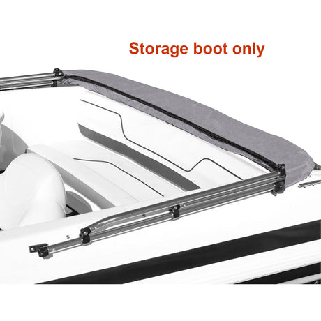 Folded-down bimini top shown stored in a gray boot. Product includes the storage boot only.