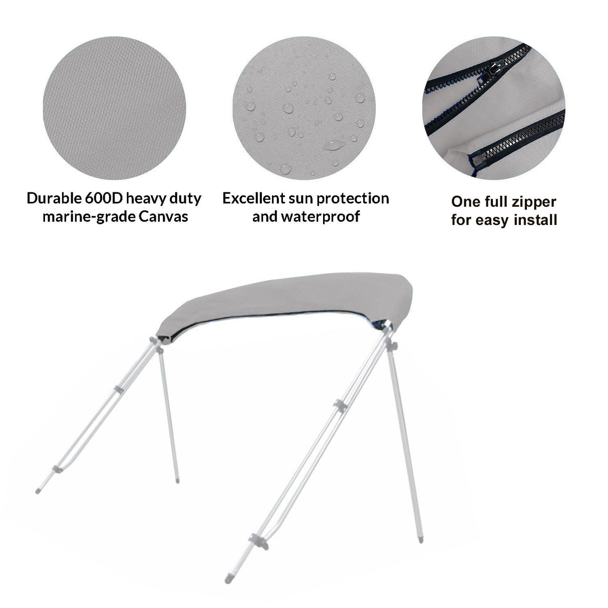 Savvycraft Waterproof 4 Bow Bimini Top Replacement Canvas-Zipper Sleeves 120" Long
