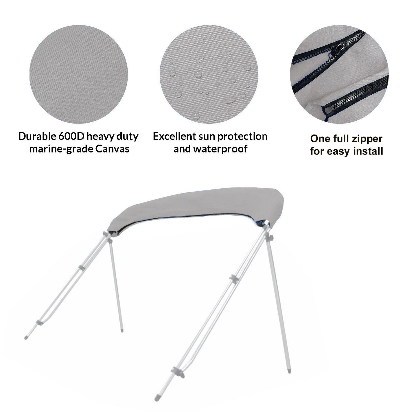 Savvycraft Waterproof 4 Bow Bimini Top Replacement Canvas-Zipper Sleeves 120" Long